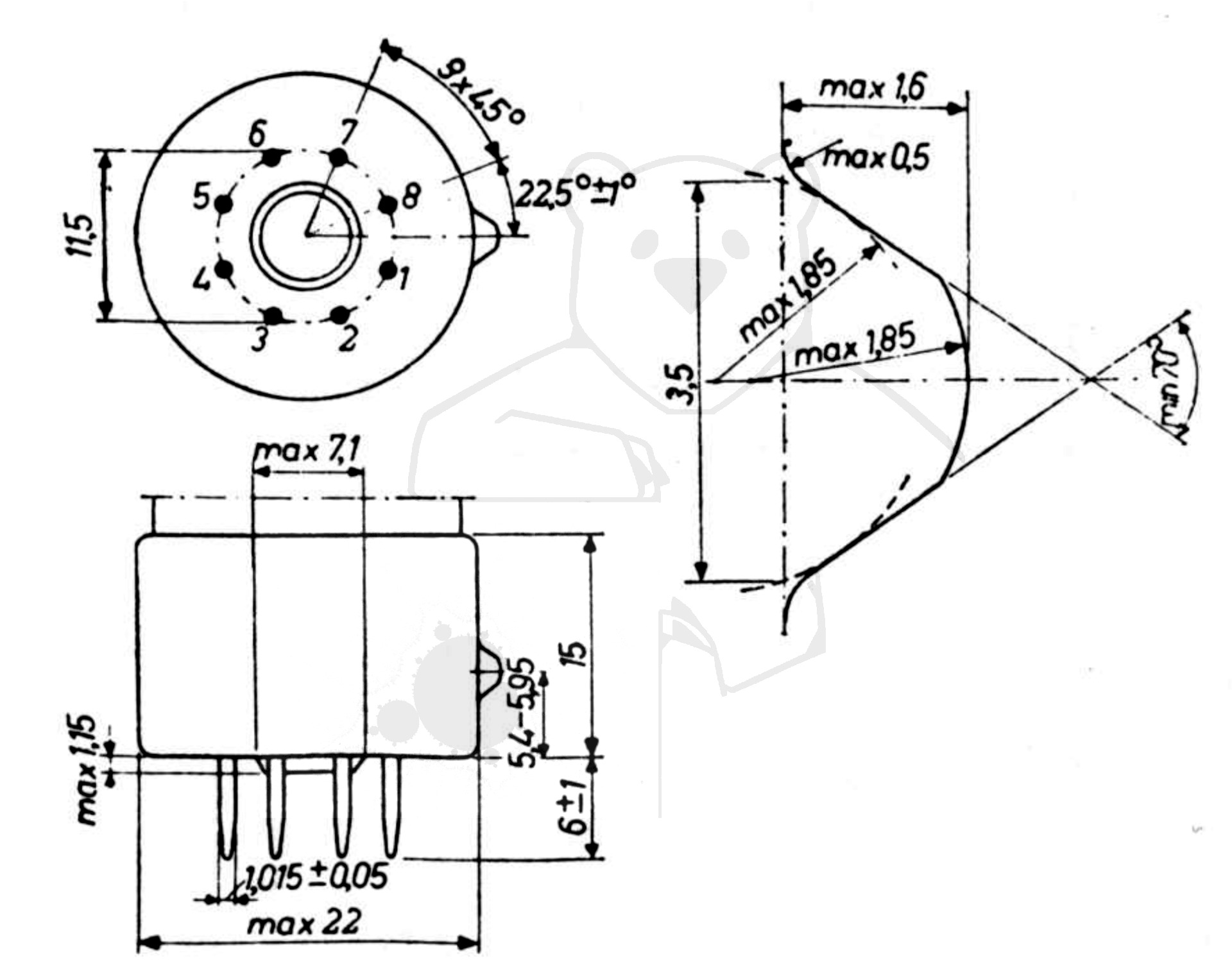 Fassung für Röhren mit: Rimlock, 8pol. aus: Das große Röhrenhandbuch, Franzis Verlag, 1995 München